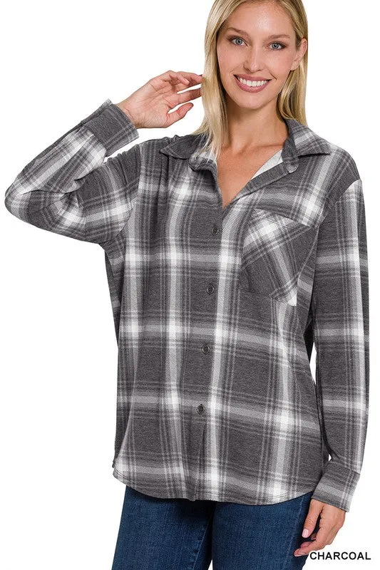 Plaid Shacket With Front Pocket