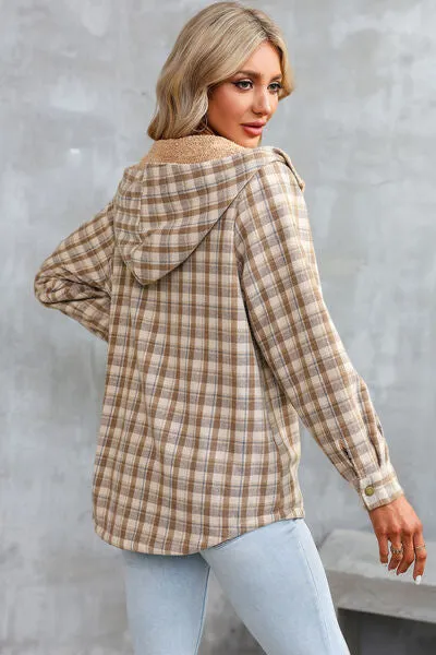 Plaid Snap Down Hooded Jacket