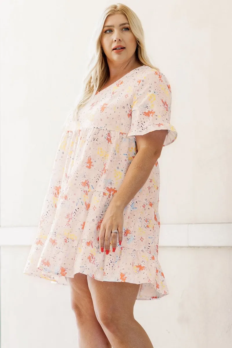 Plus Size Cream and Pink Babydoll Swing Dress