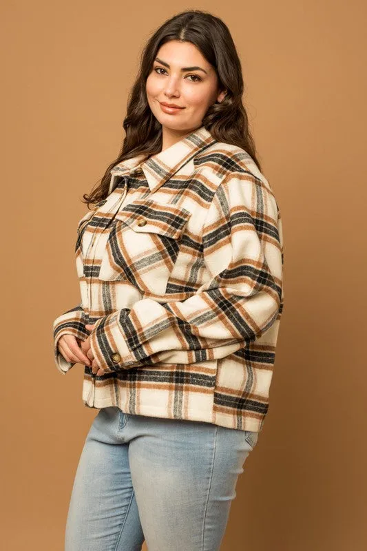 Plus Size Long Sleeve Flannel Plaid Shacket