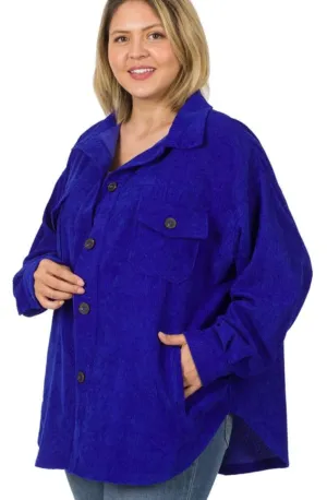 Plus Size Oversized Corduroy Button Front Shacket with Pockets