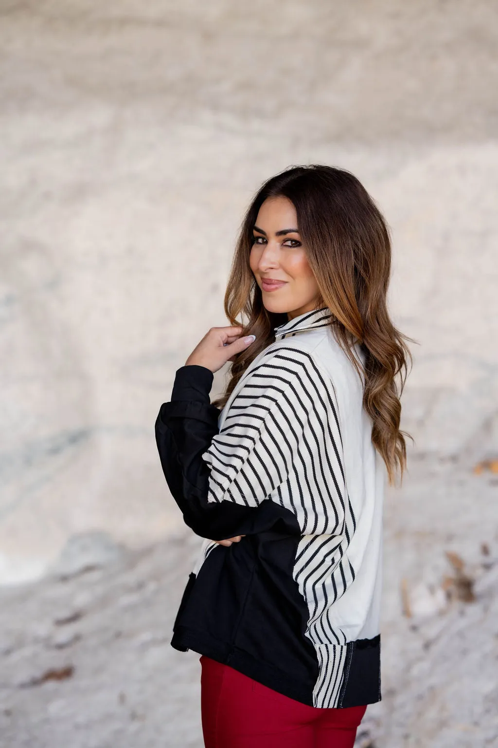 Pop Of Stripes Blocked Sweatshirt