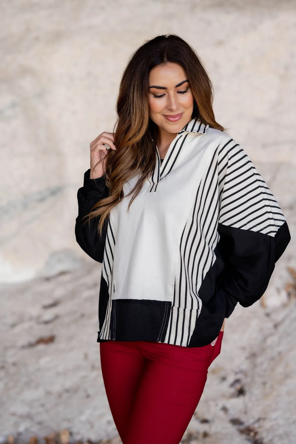 Pop Of Stripes Blocked Sweatshirt