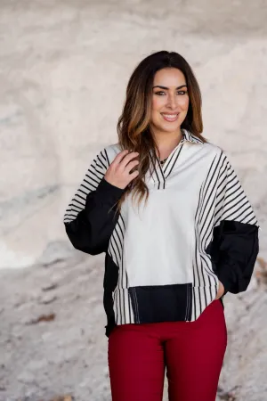 Pop Of Stripes Blocked Sweatshirt