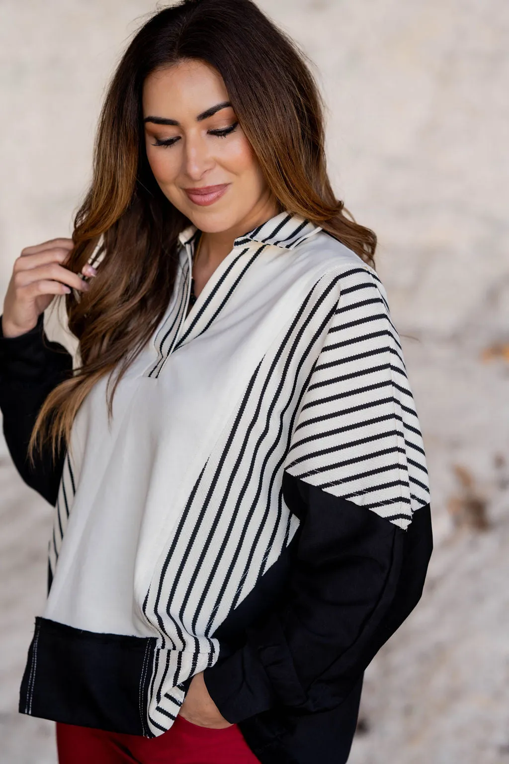 Pop Of Stripes Blocked Sweatshirt