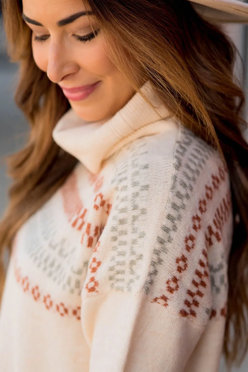 Printed Accents Cowl Neck Sweater