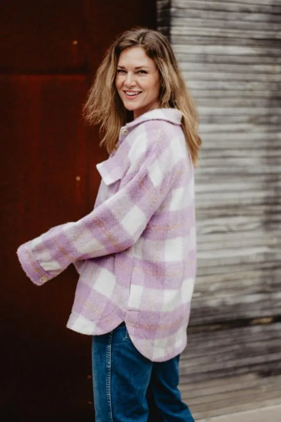 Purple Plaid Checker Women's Wholesale Shacket