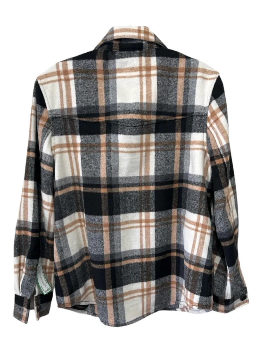 Rails Size XS Black, Brown & White Poly Blend Plaid Button Down Shacket Top