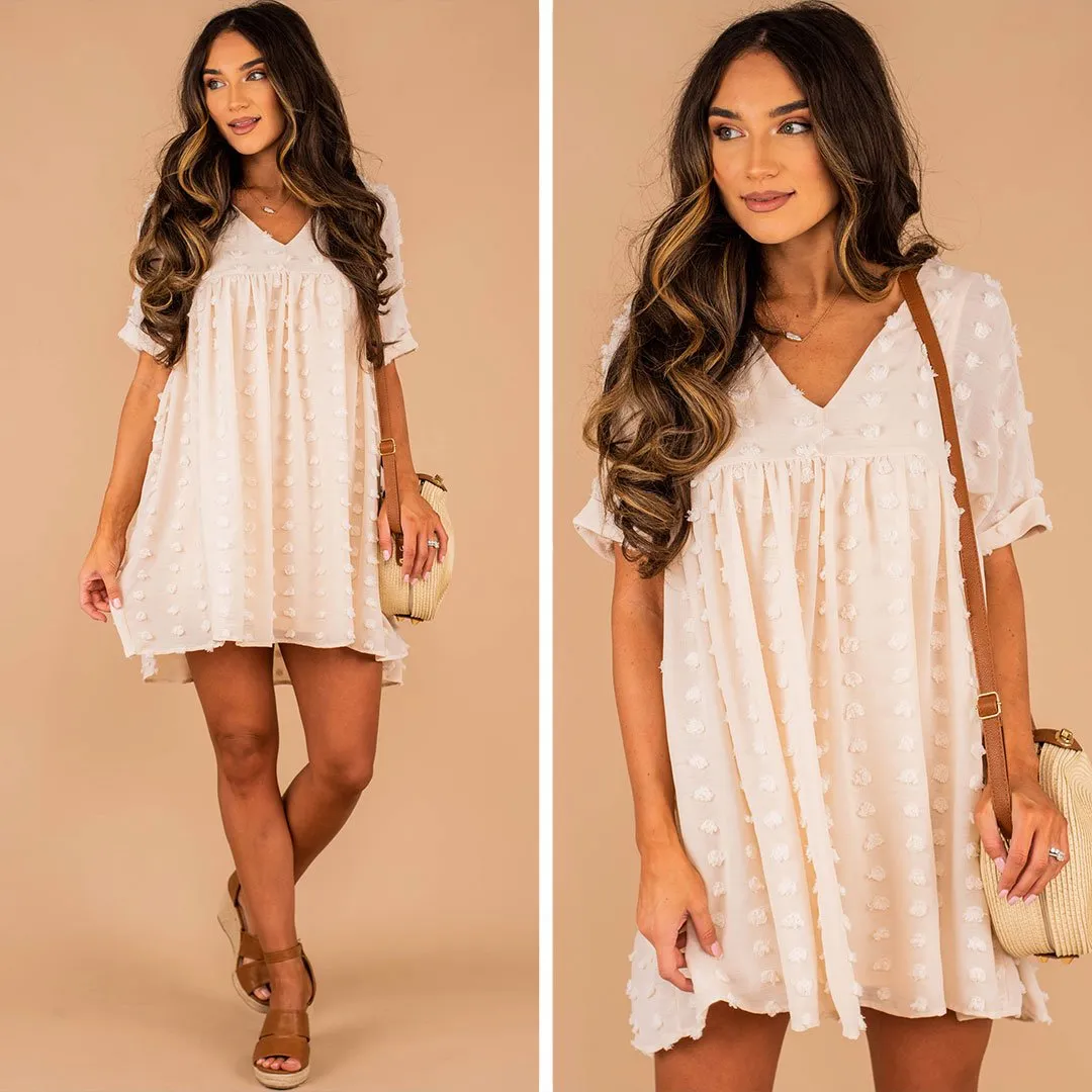 Remember The Days Champagne White Babydoll Dress