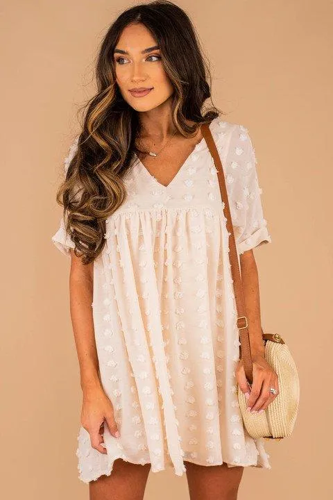 Remember The Days Champagne White Babydoll Dress