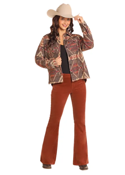 Rock & Roll Cowgirl Women's Brown Aztec Cropped Shirt Jacket BW92C04316