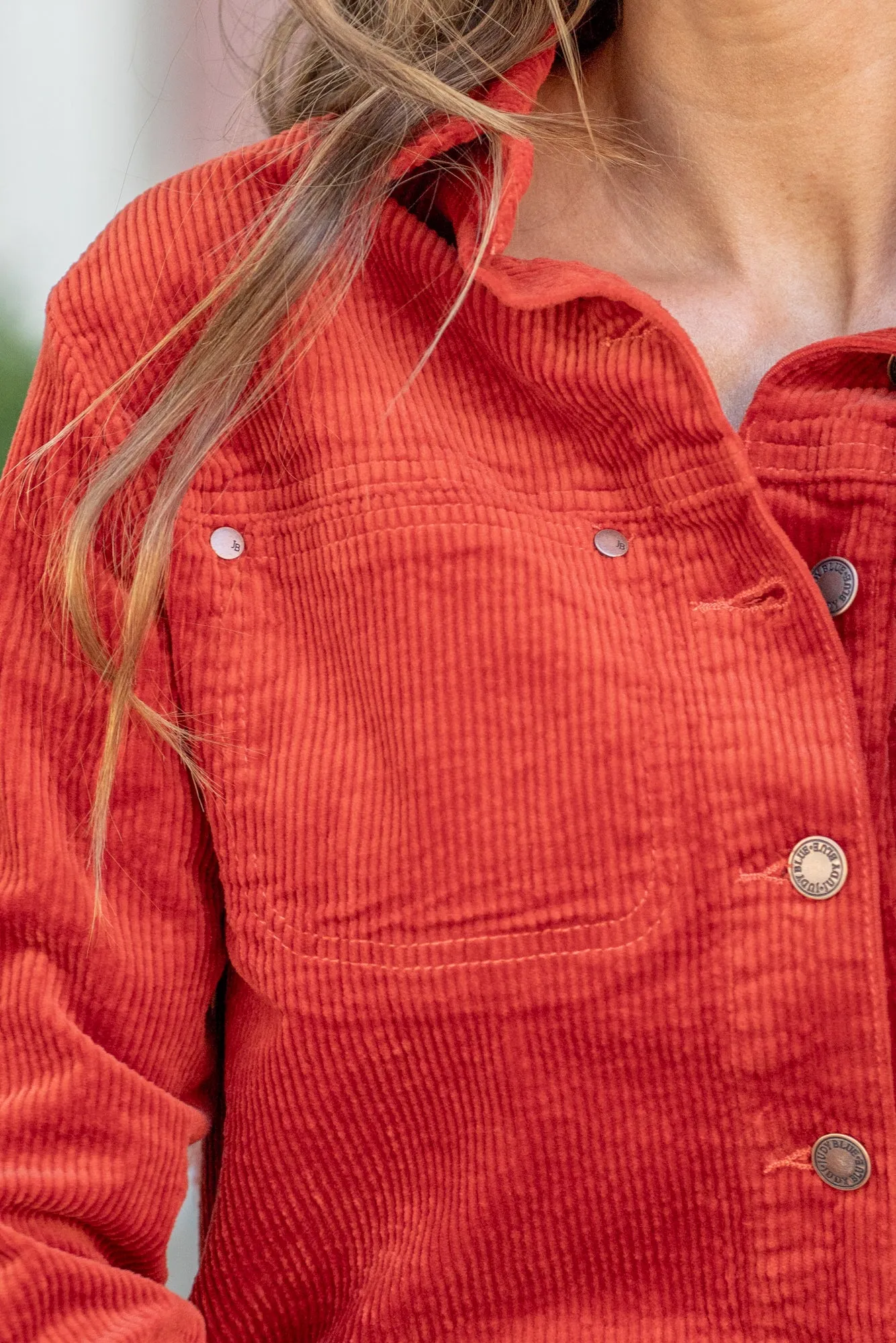 Rust Corduroy Over-dyed Fringe Shacket