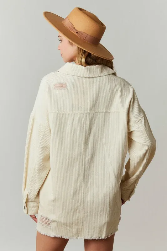 Shimmering Cowgirl Ivory Corduroy Shacket