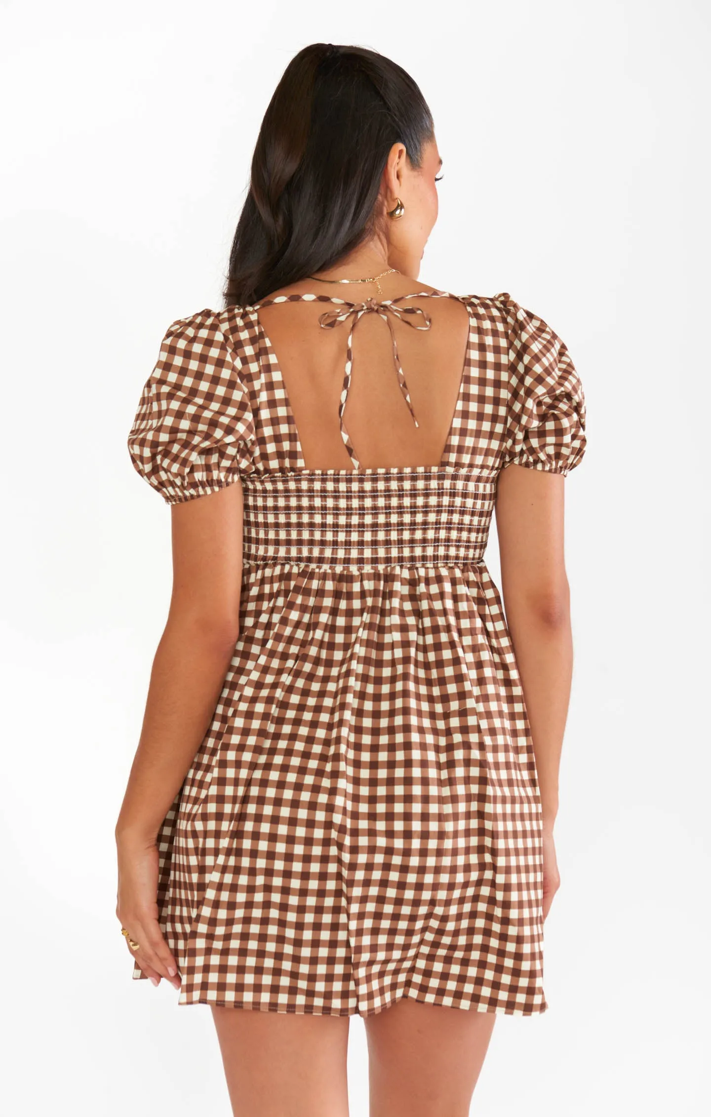 Smitten Babydoll Dress ~ Brown Gingham