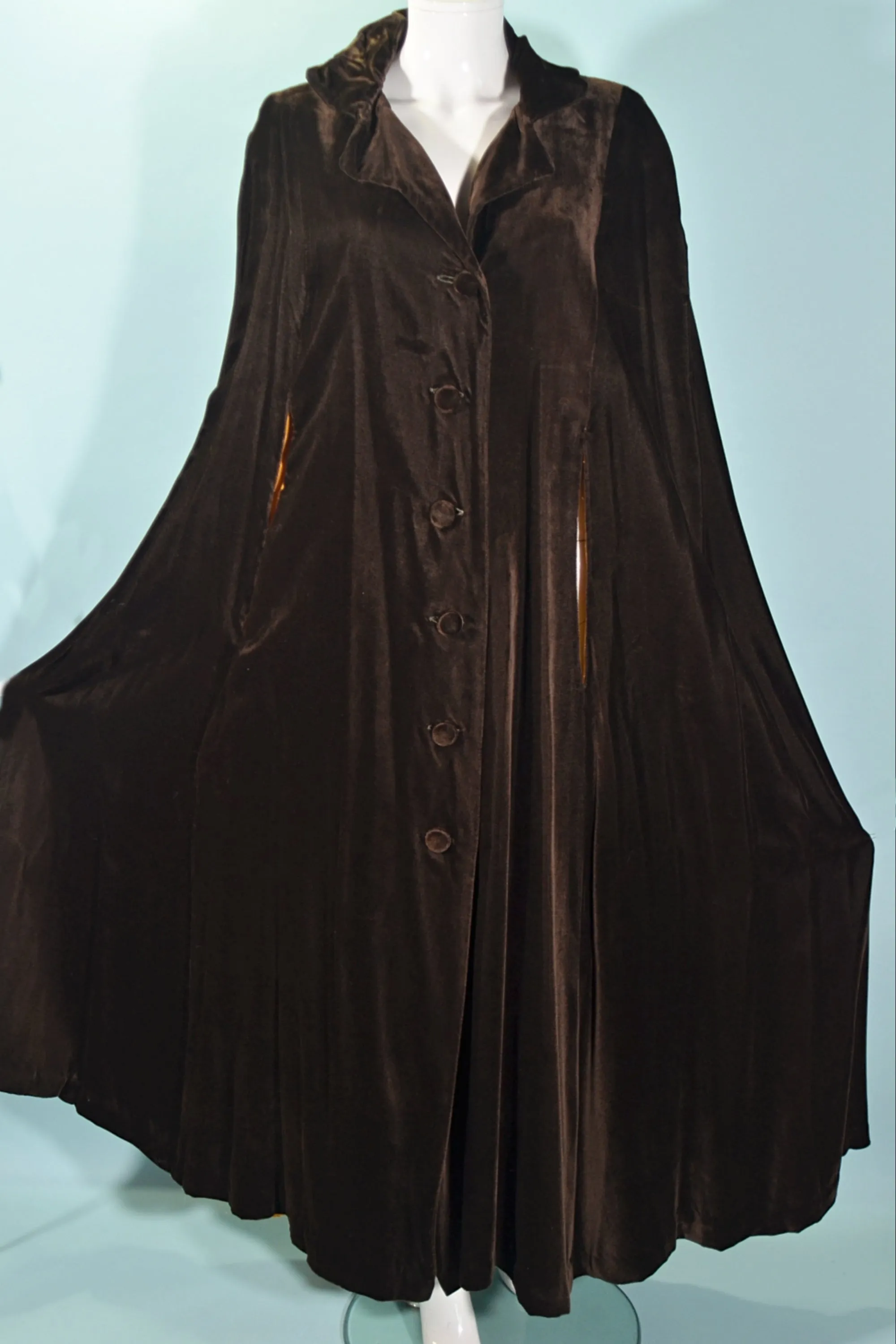 SOLD Vintage 60s/70s Long Brown Velvet Cape, Maxi Opera Length Cape