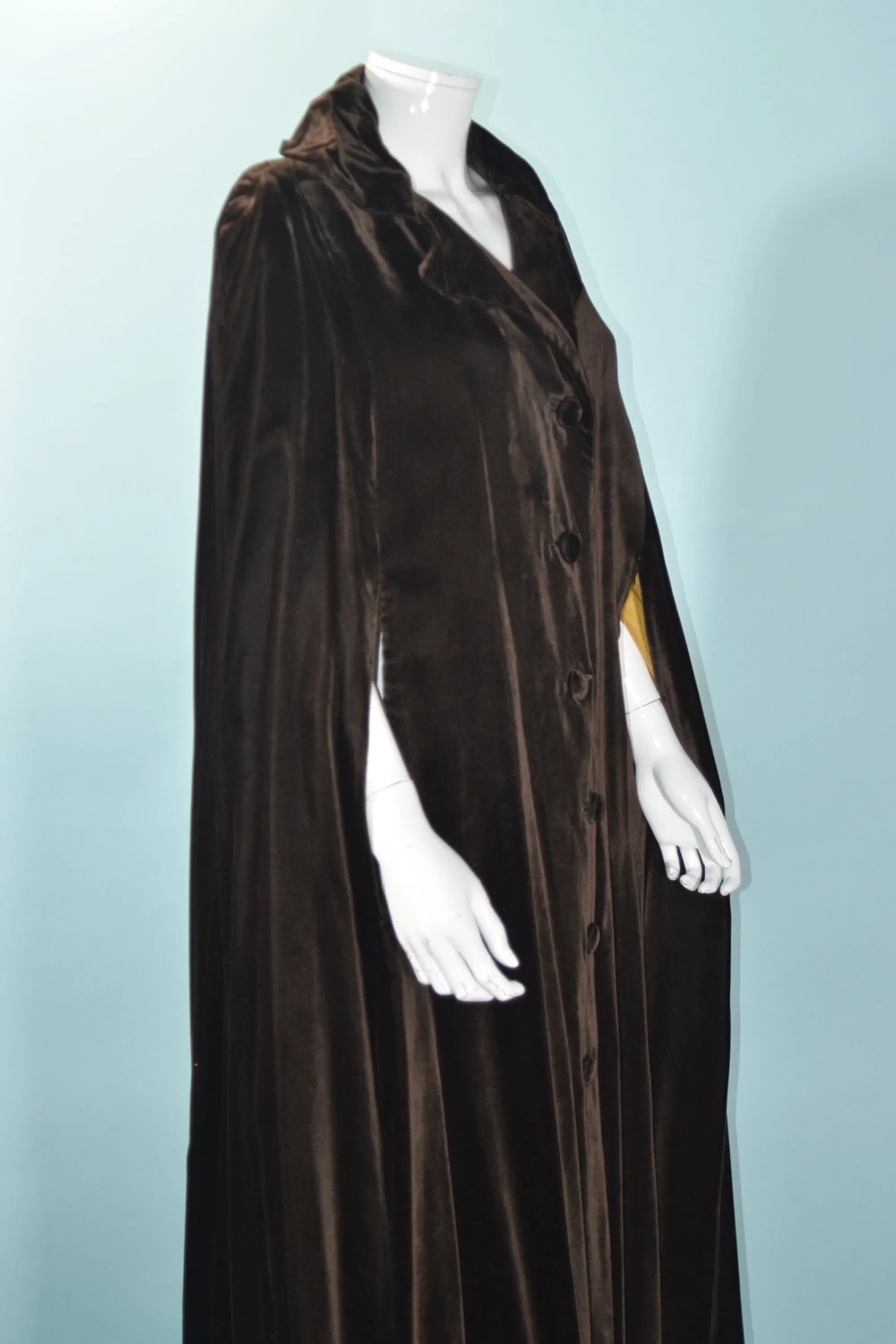 SOLD Vintage 60s/70s Long Brown Velvet Cape, Maxi Opera Length Cape