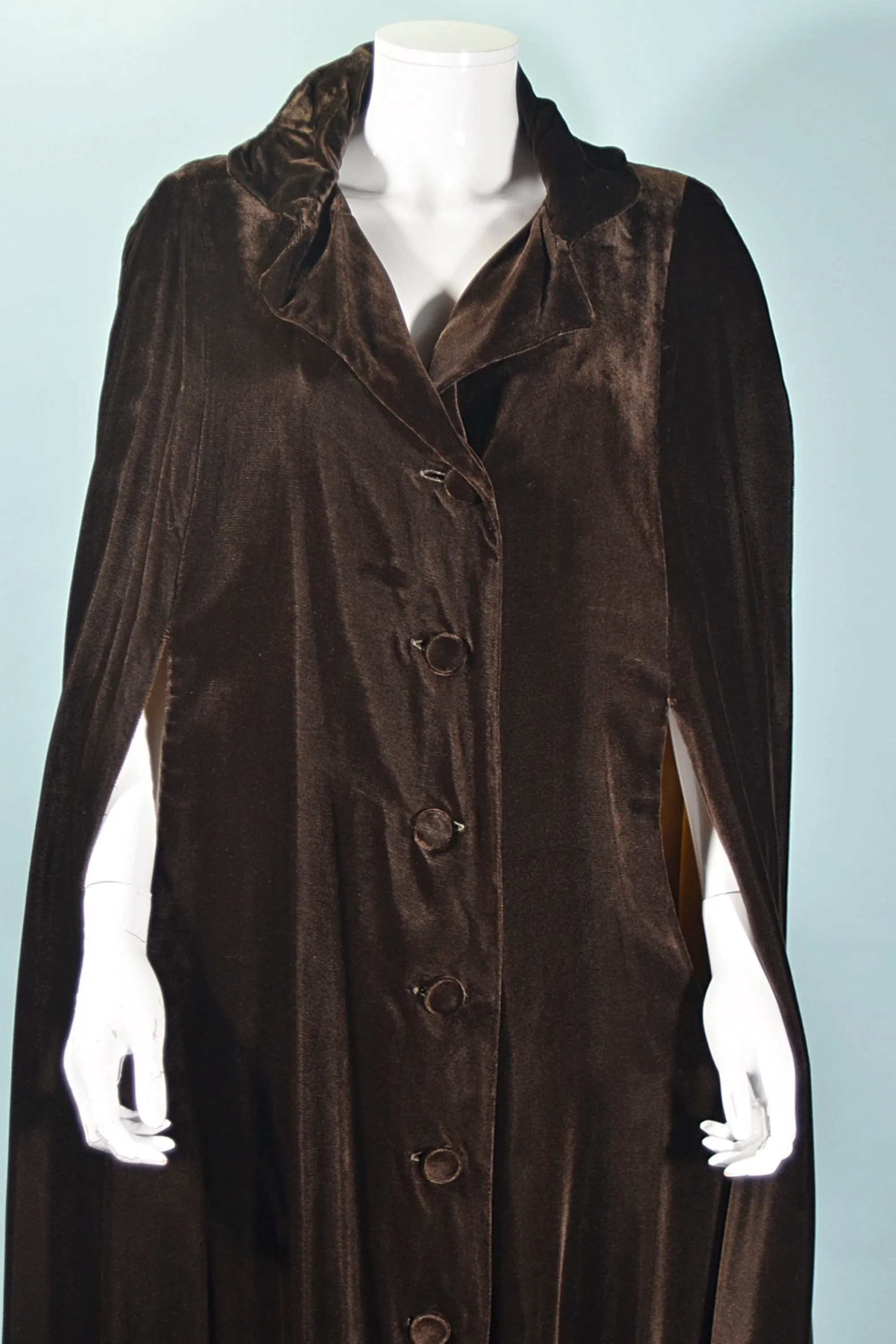 SOLD Vintage 60s/70s Long Brown Velvet Cape, Maxi Opera Length Cape