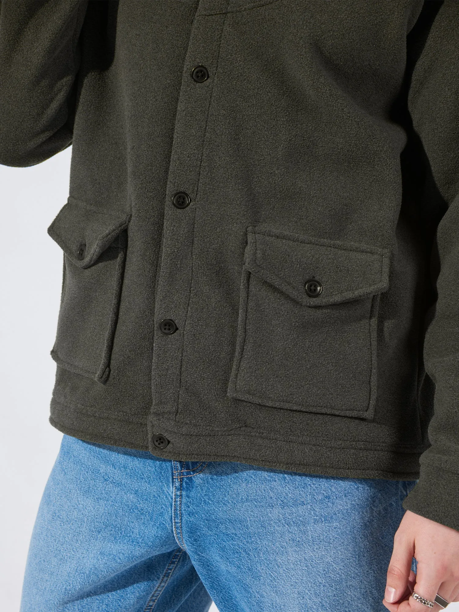 Solid Pocket Olive Shacket