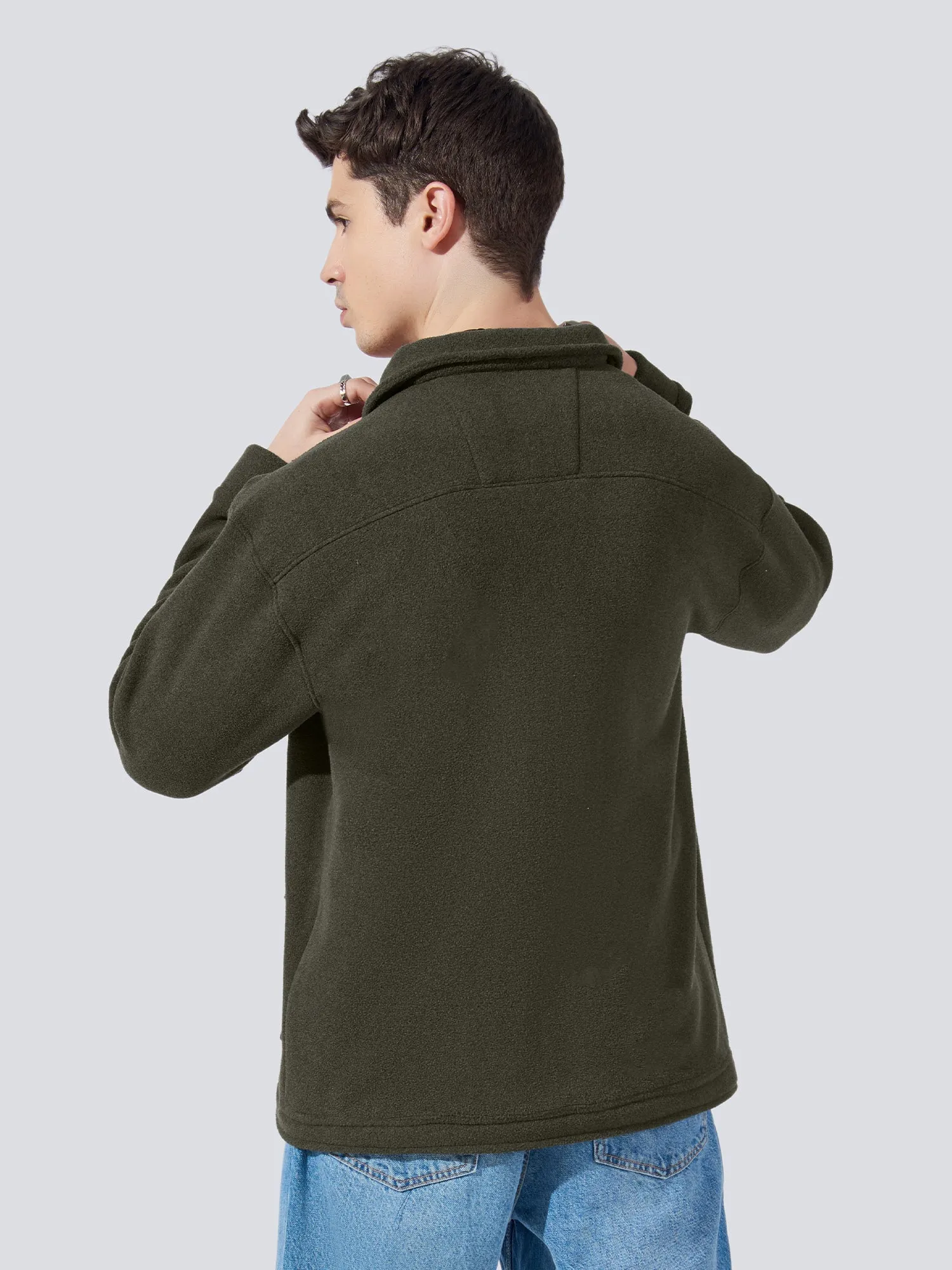 Solid Pocket Olive Shacket