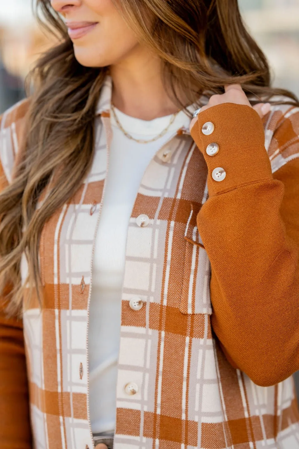 Solid Sleeve Plaid Sweatshirt Shacket