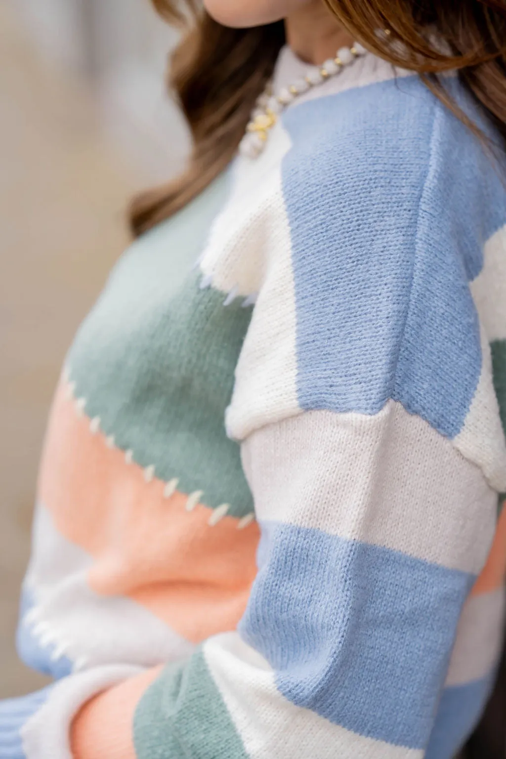 Stitched Accented Color Blocked Sweater