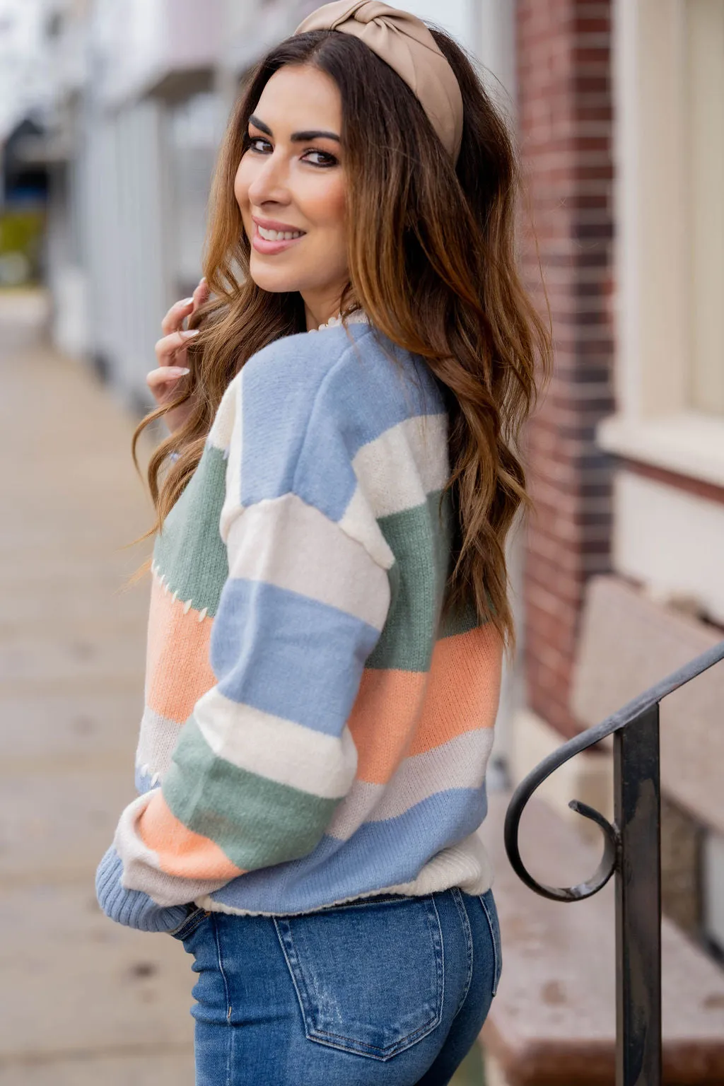 Stitched Accented Color Blocked Sweater