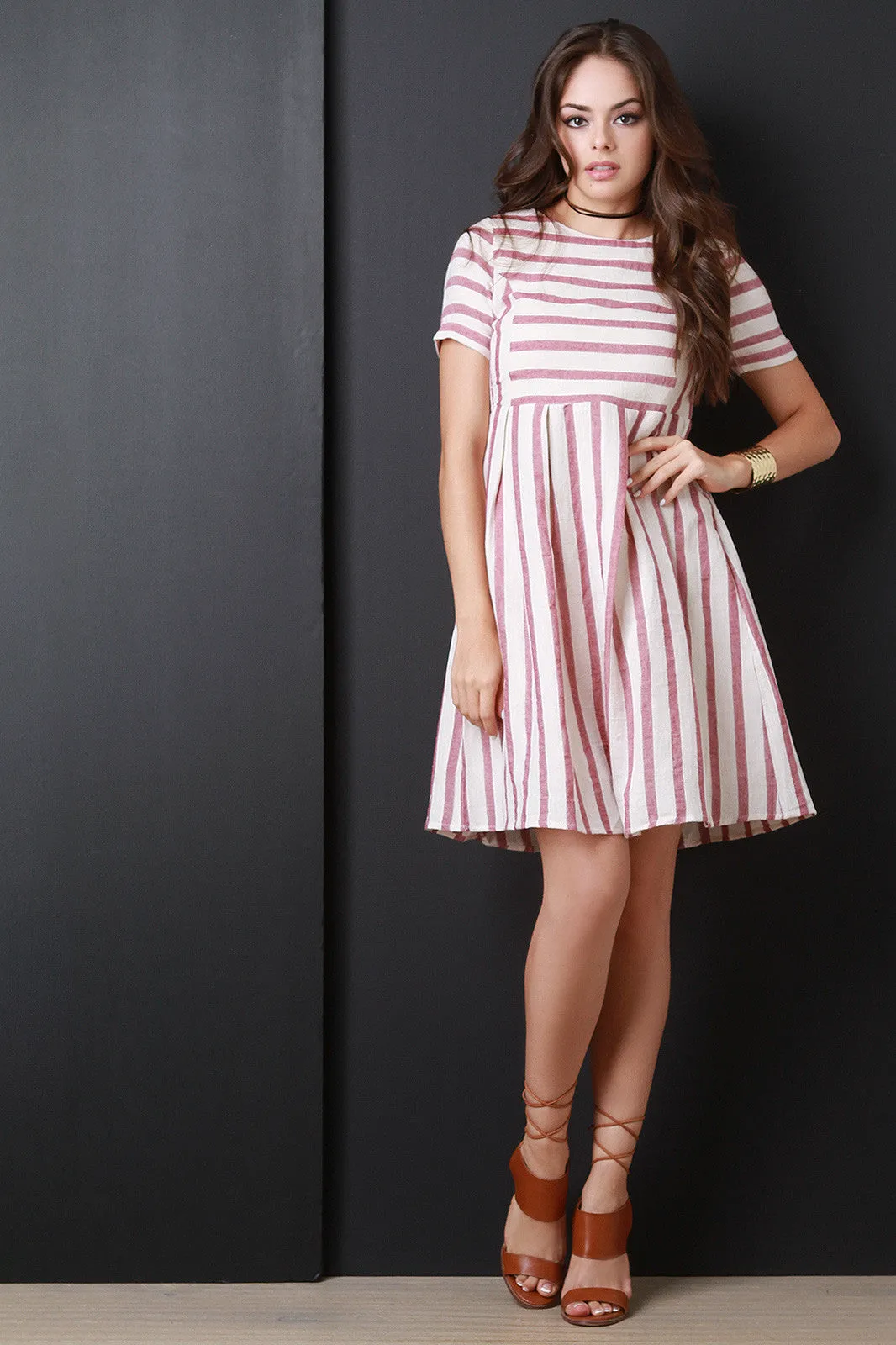 Stripe Short Sleeve Babydoll Dress