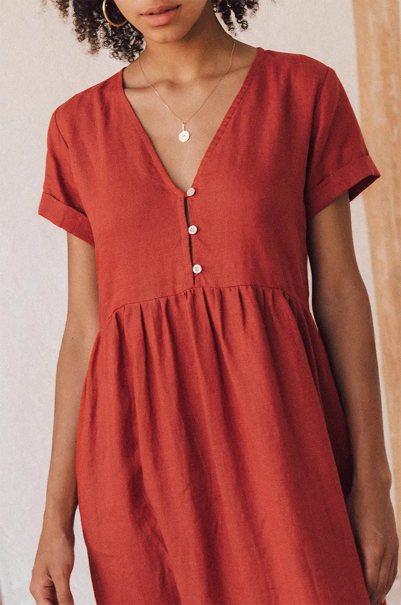 SUNSEEKER Midi Dress - warm red linen