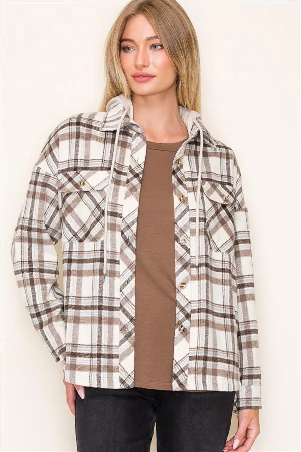 Taupe Next Chapter Plaid Hooded Shacket - FINAL SALE