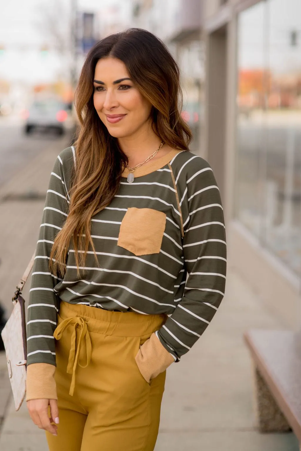 Textured Solid Trim Striped Tee