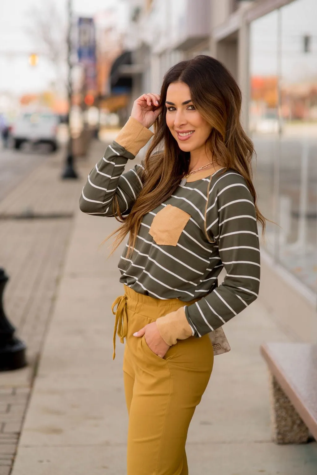 Textured Solid Trim Striped Tee