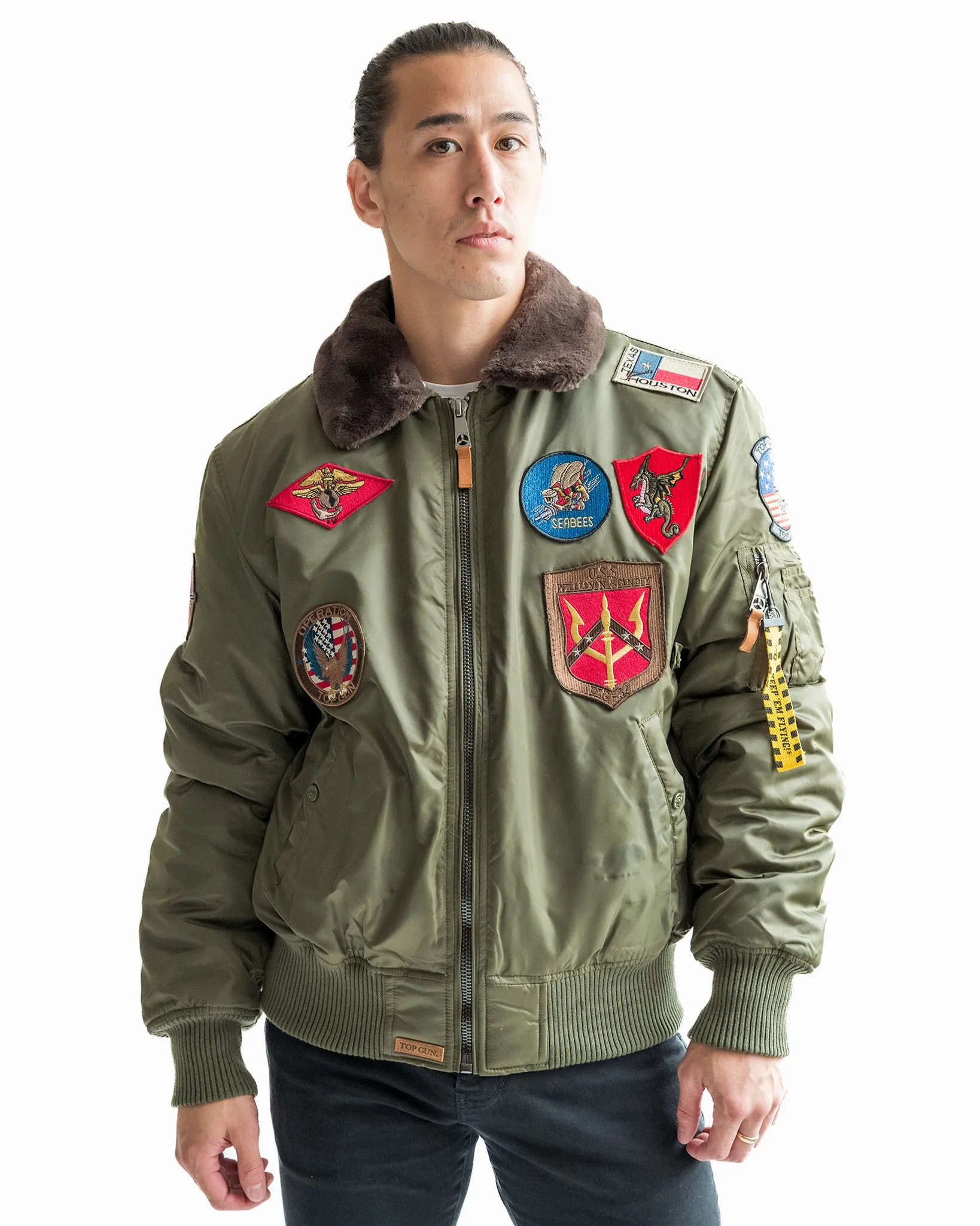 TOP GUN® OFFICIAL B-15 MEN'S FLIGHT BOMBER JACKET WITH PATCHES