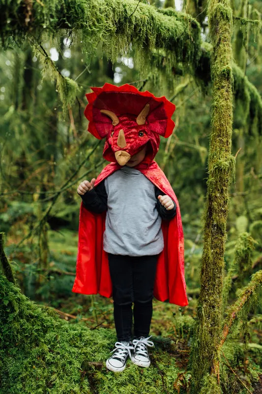 Triceratops Red Hooded Cape - Kids Dress Up