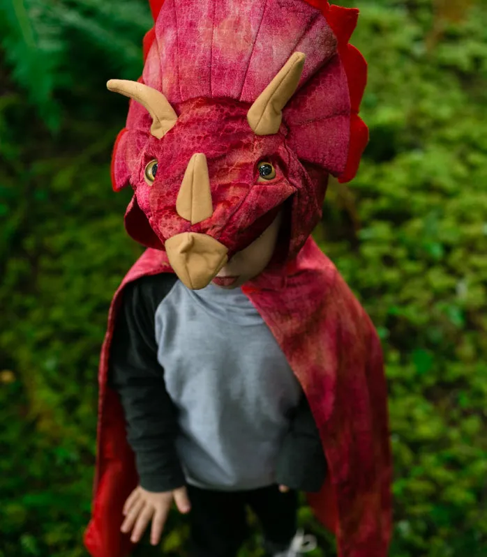 Triceratops Red Hooded Cape - Kids Dress Up