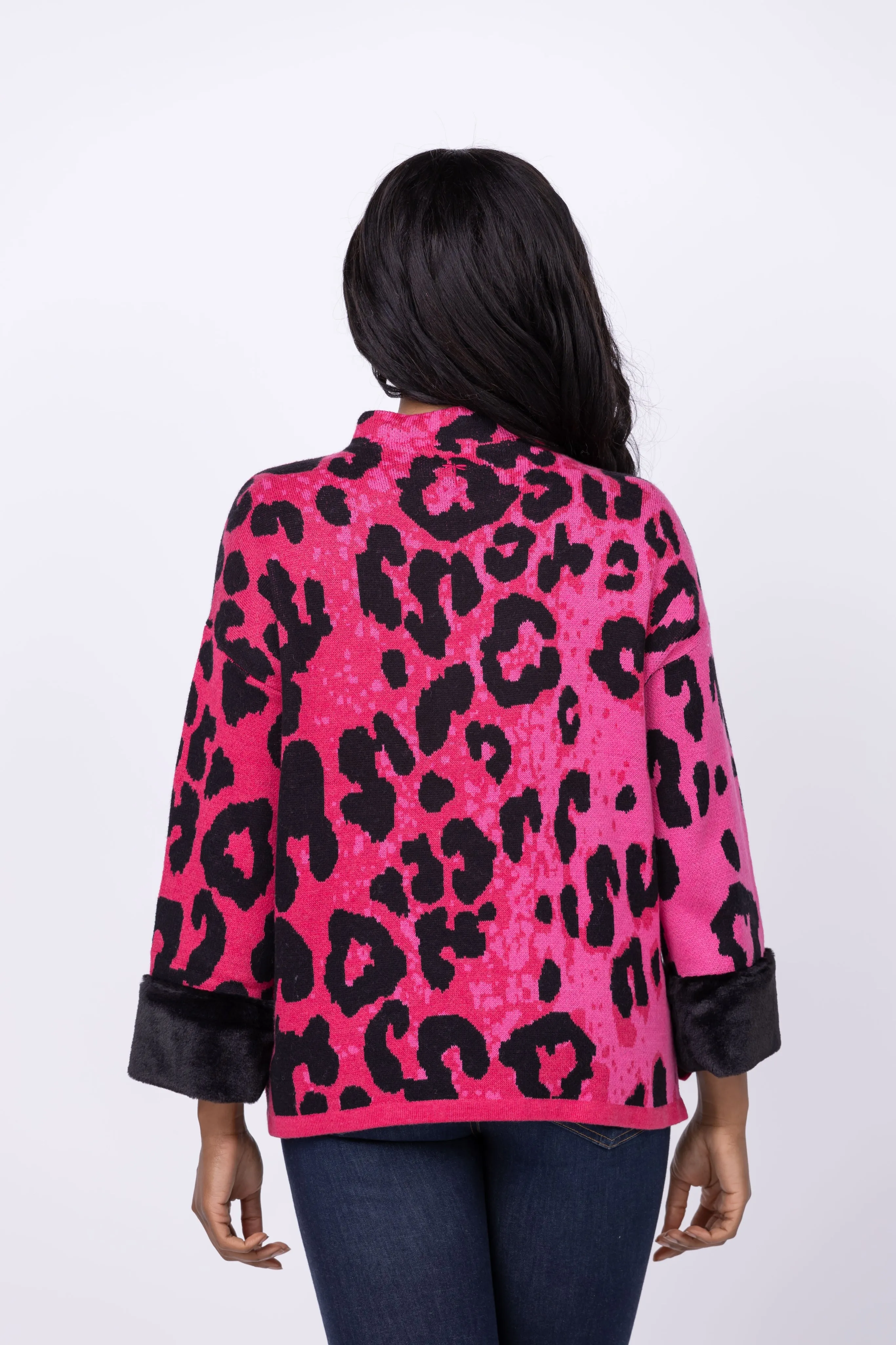 Tyler Boe Funnel Neck Cheetah Cape in Coco Pink