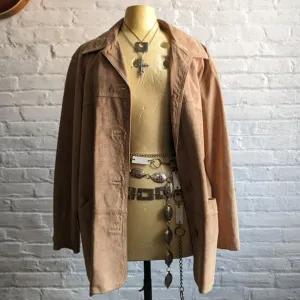 Vintage Slouchy Brown Leather Jacket Minimalist Neutral Suede Utility Chore Coat