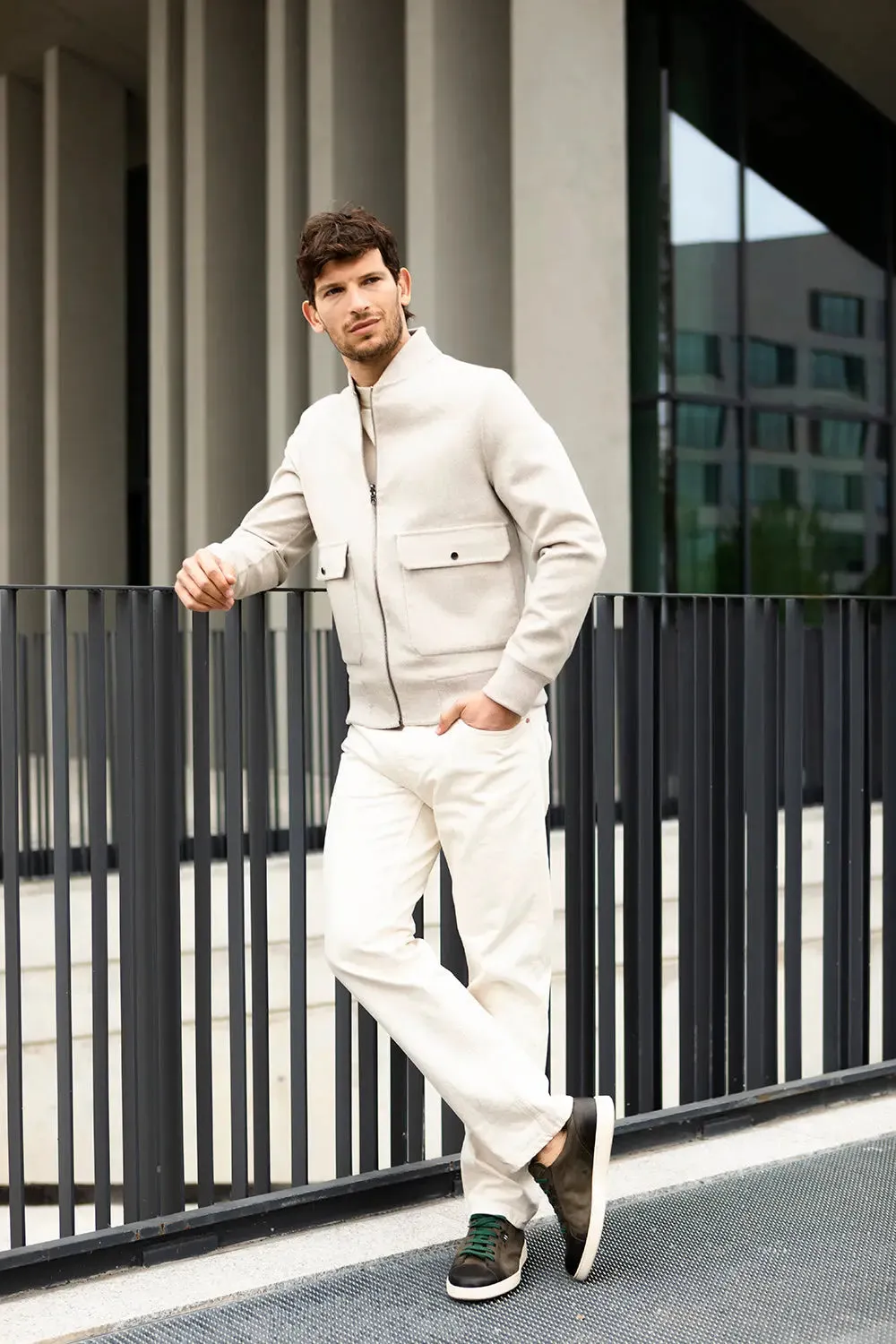 White bomber jacket for men