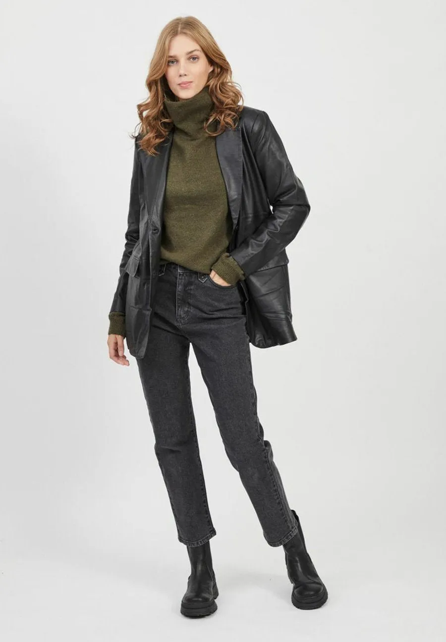 Women’s Oversized Black Leather Blazer