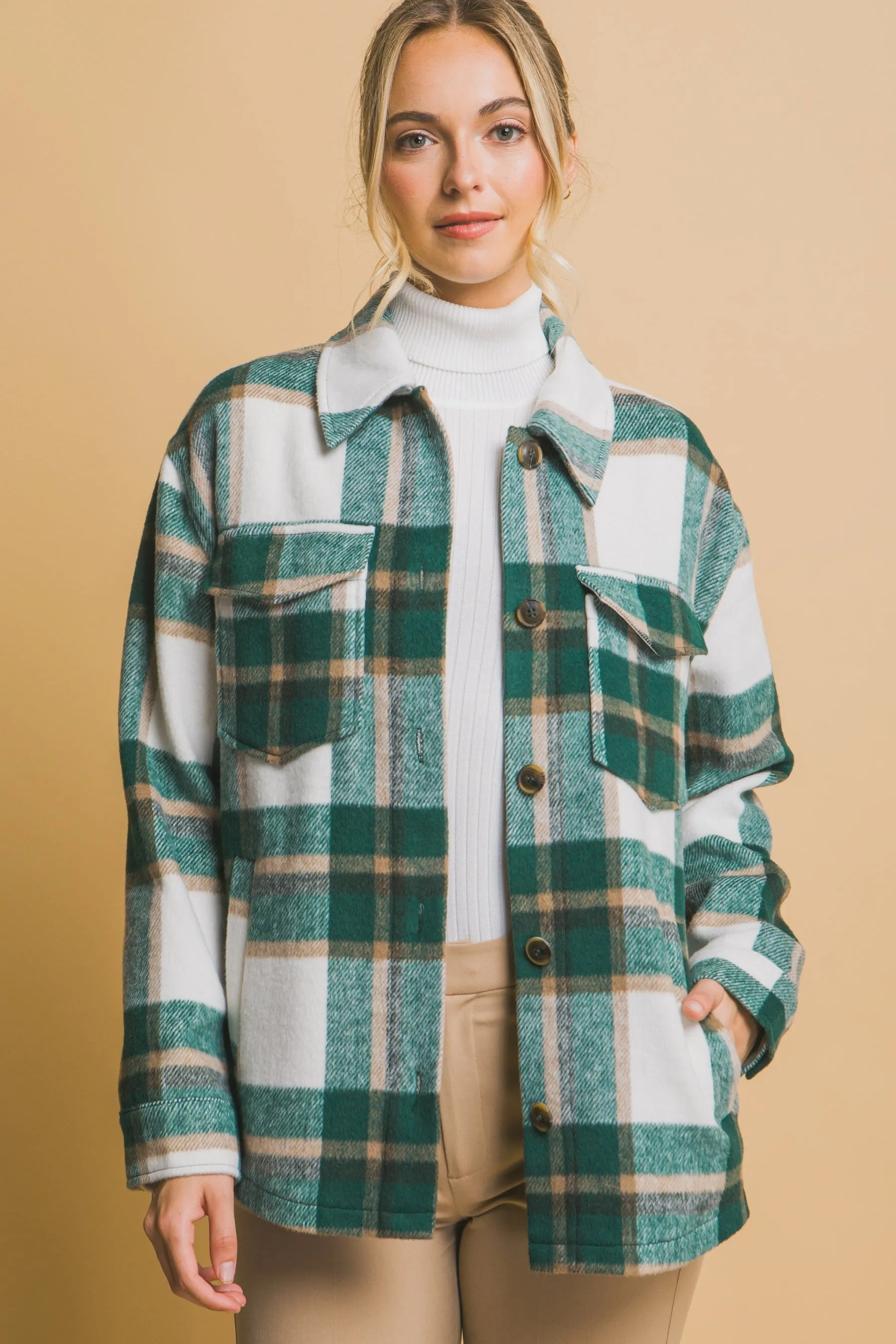 Wool Blend Plaid Button Up Shacket