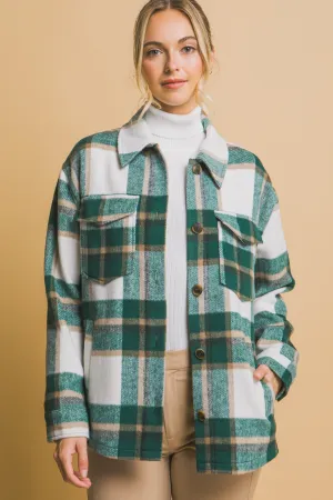 Wool Blend Plaid Button Up Shacket