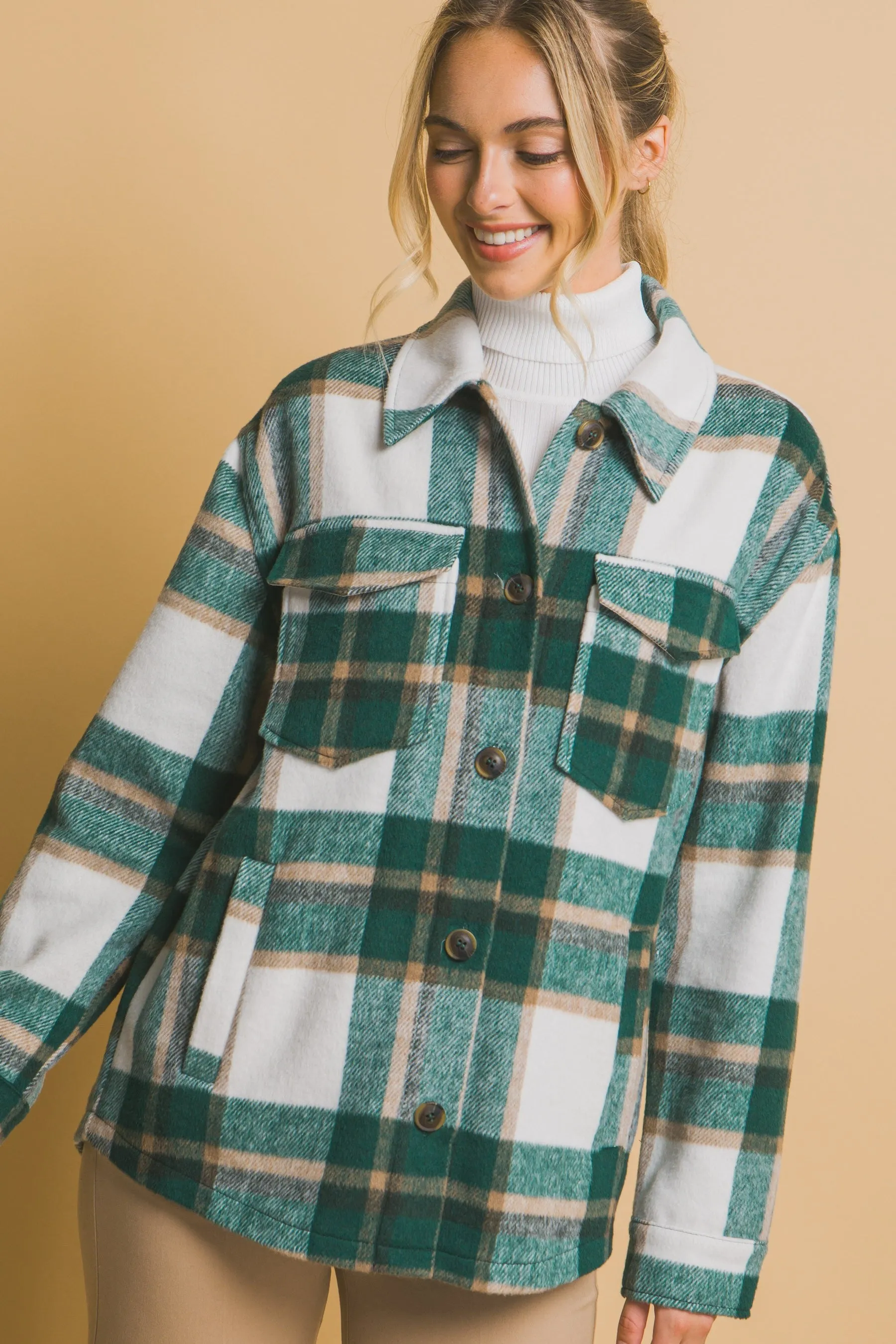 Wool Blend Plaid Button Up Shacket