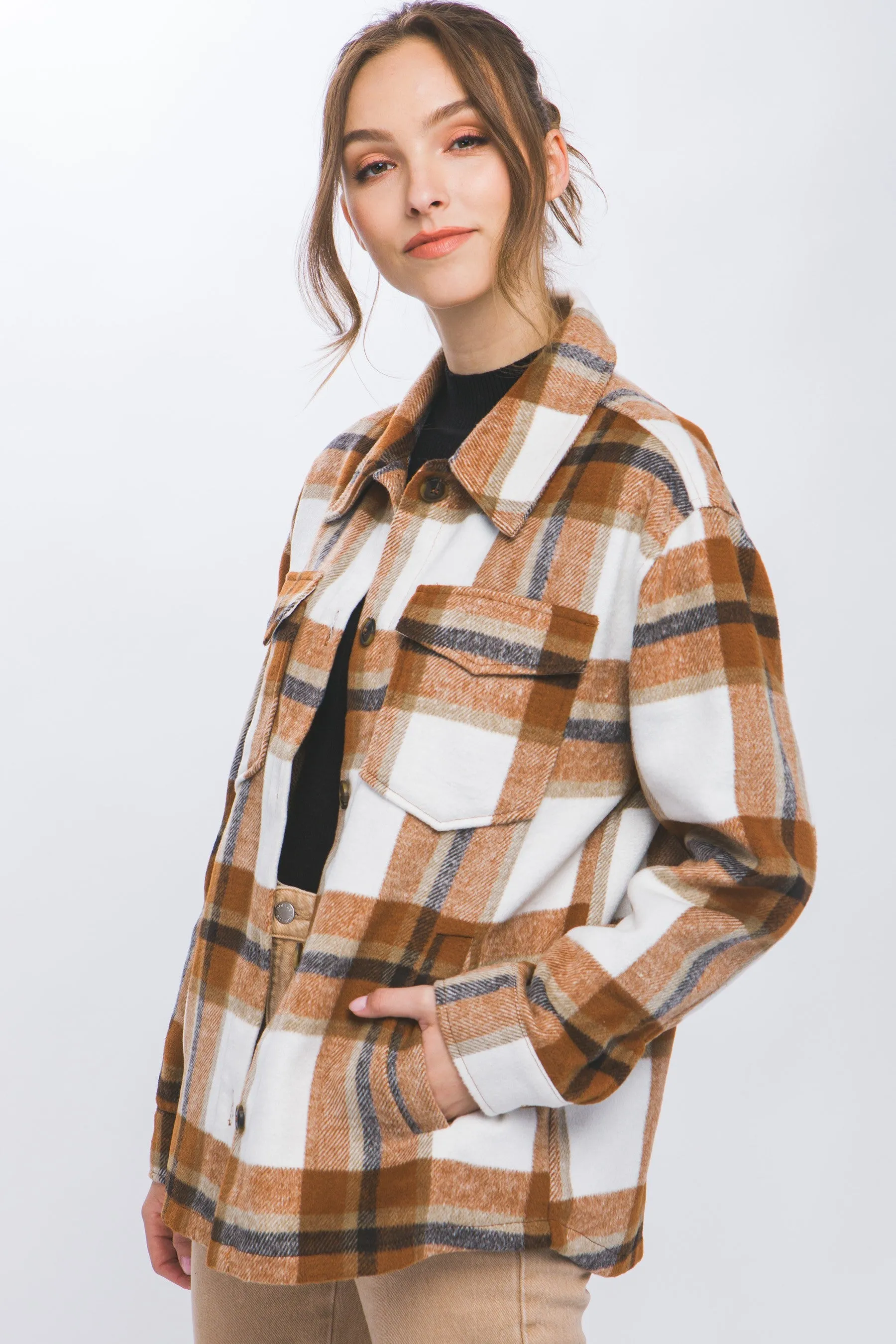 Wool Blend Plaid Button Up Shacket