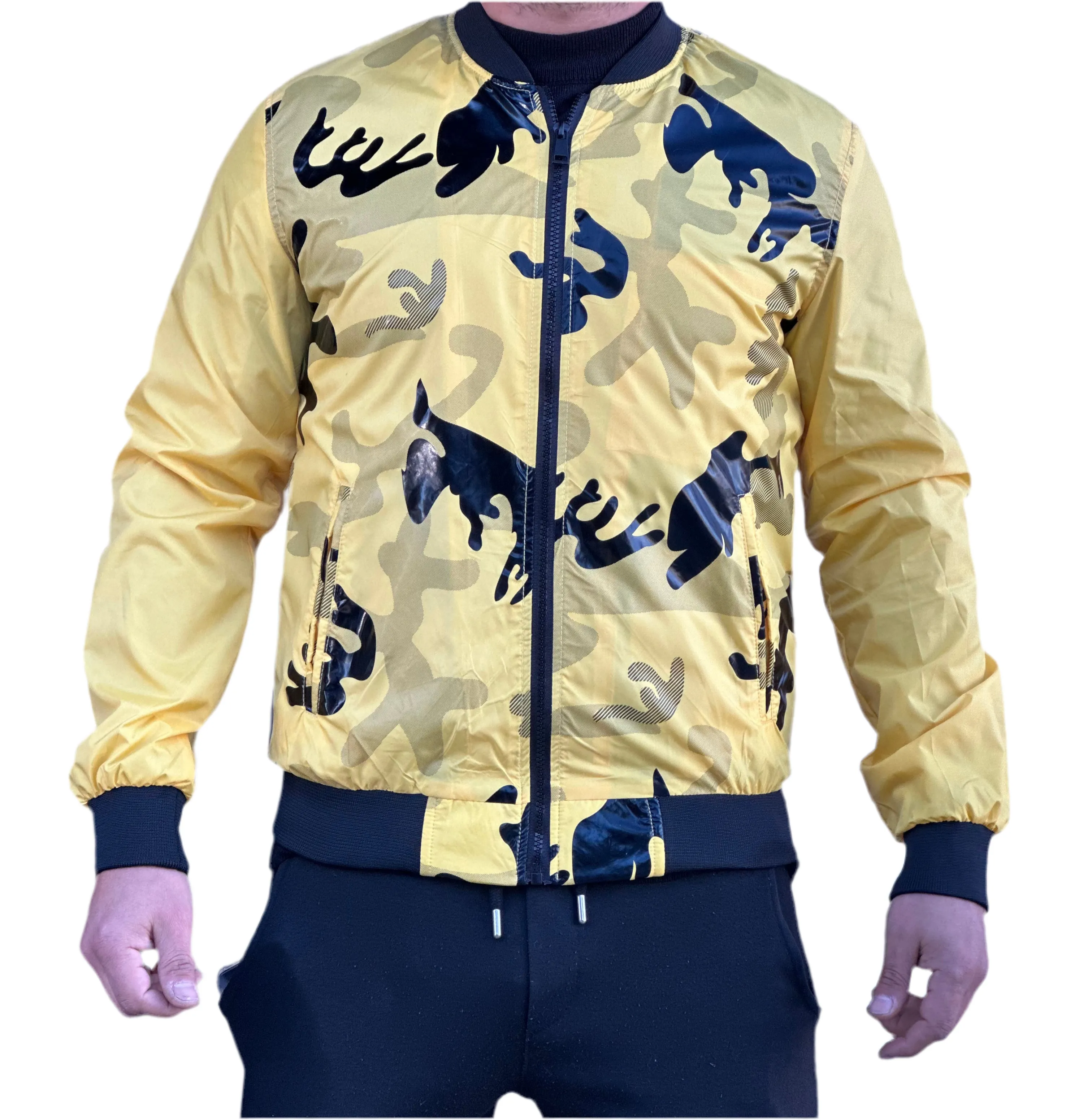 Yellow Camo Print Bomber Jacket