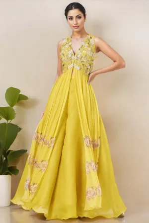 Yellow Chiffon & Raw Silk Kurta Set