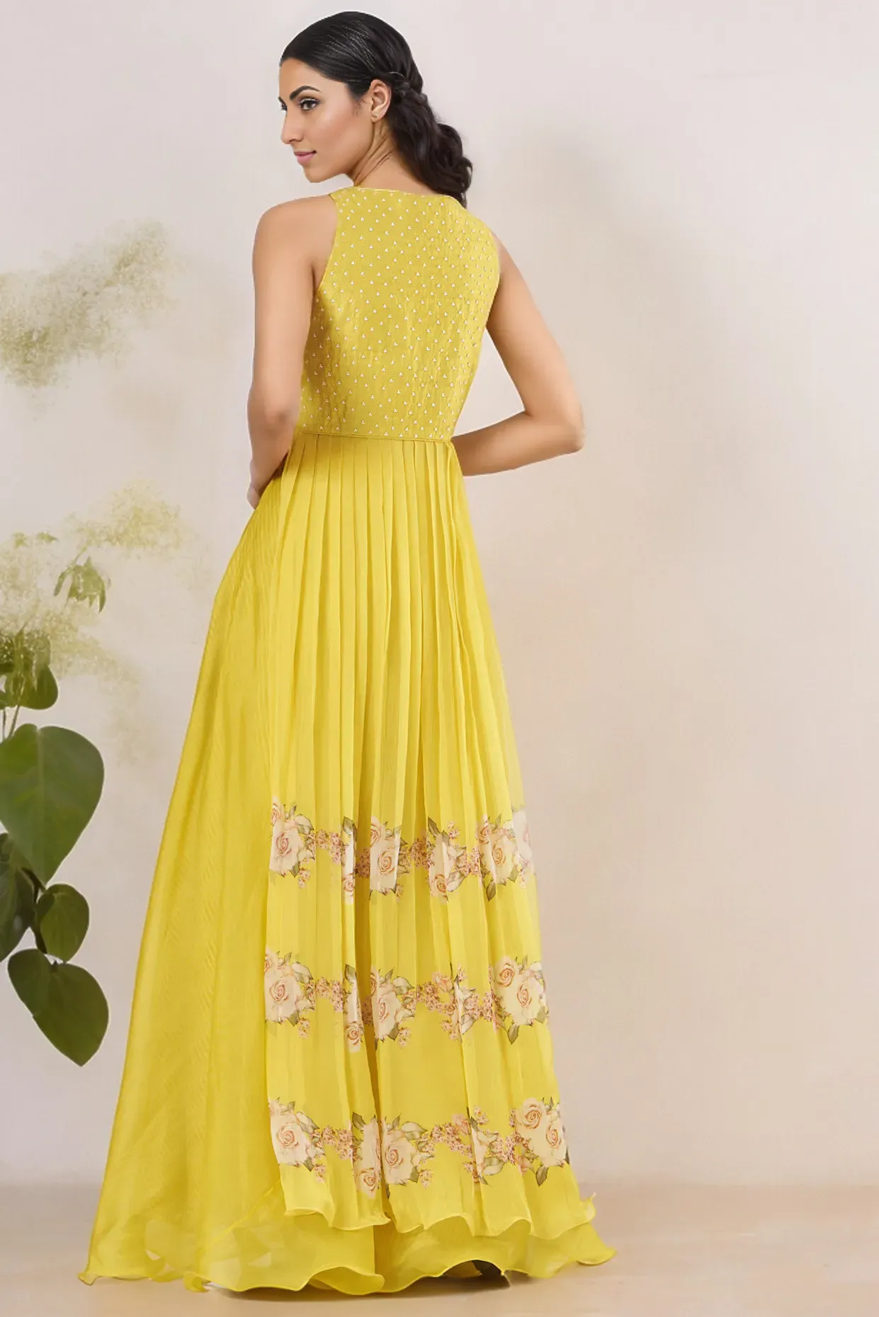 Yellow Chiffon & Raw Silk Kurta Set